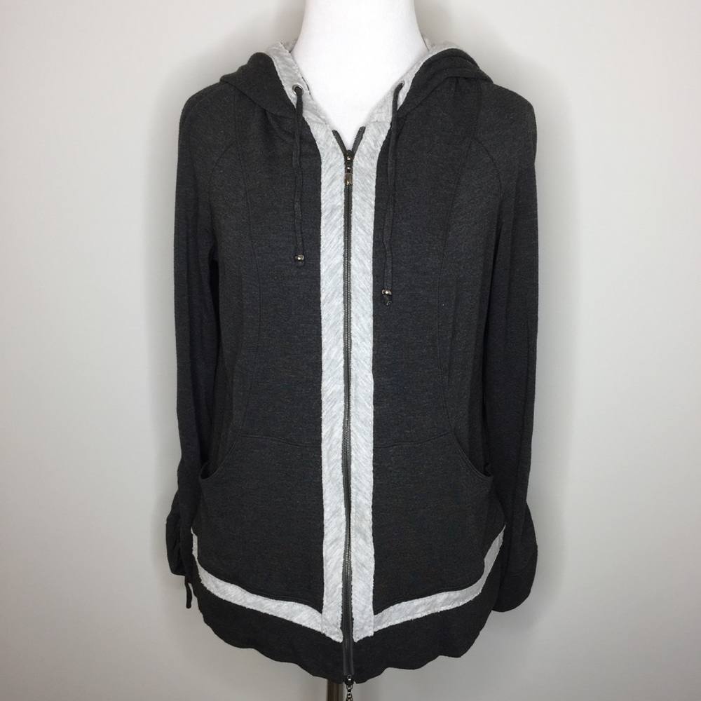 St. John Gray Zipper Hooded Sweatshirt | P